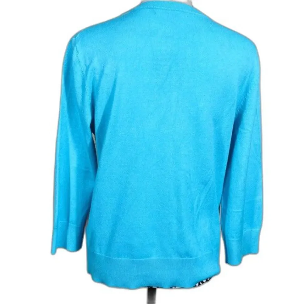 Cable & Gauge Blue  cardigan  long sleeve with Crochet Lace size L granny core